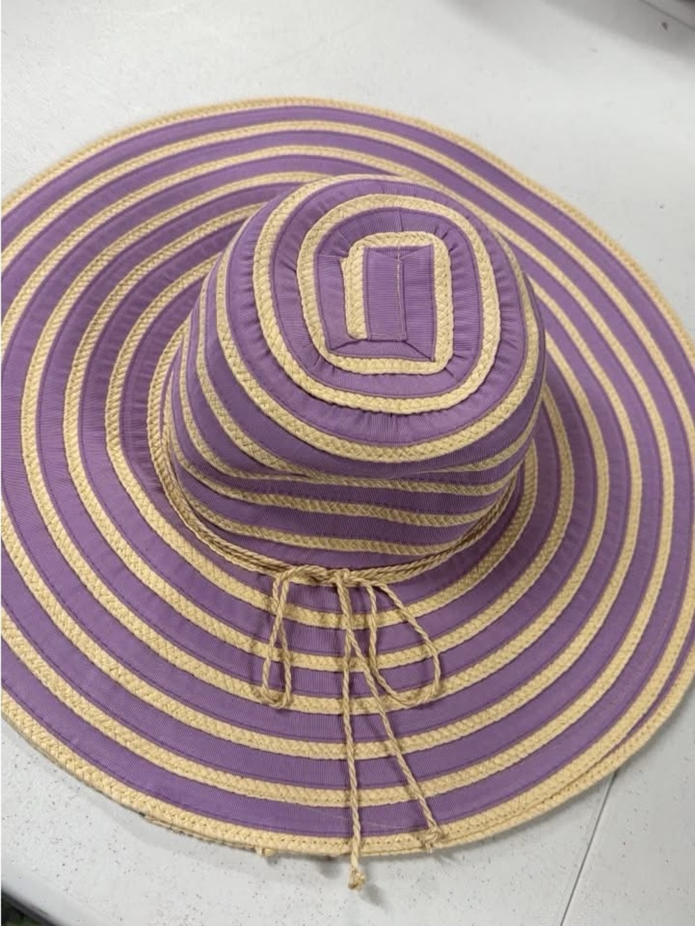 Striped Purple and Natural Wide-Brim Sun Hat